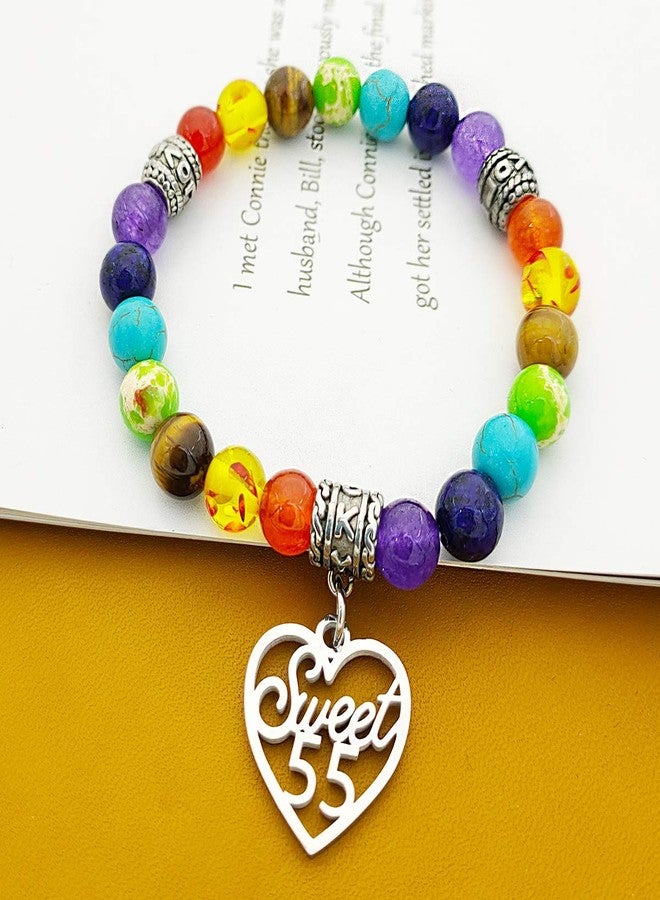 DYJELWD Birthday Bracelet 7 Chakra Beads Stretch Healing Bracelet 10th 12th 13th 16th 18th 21th 30th 40th 50th 60th (55th) - Image 2