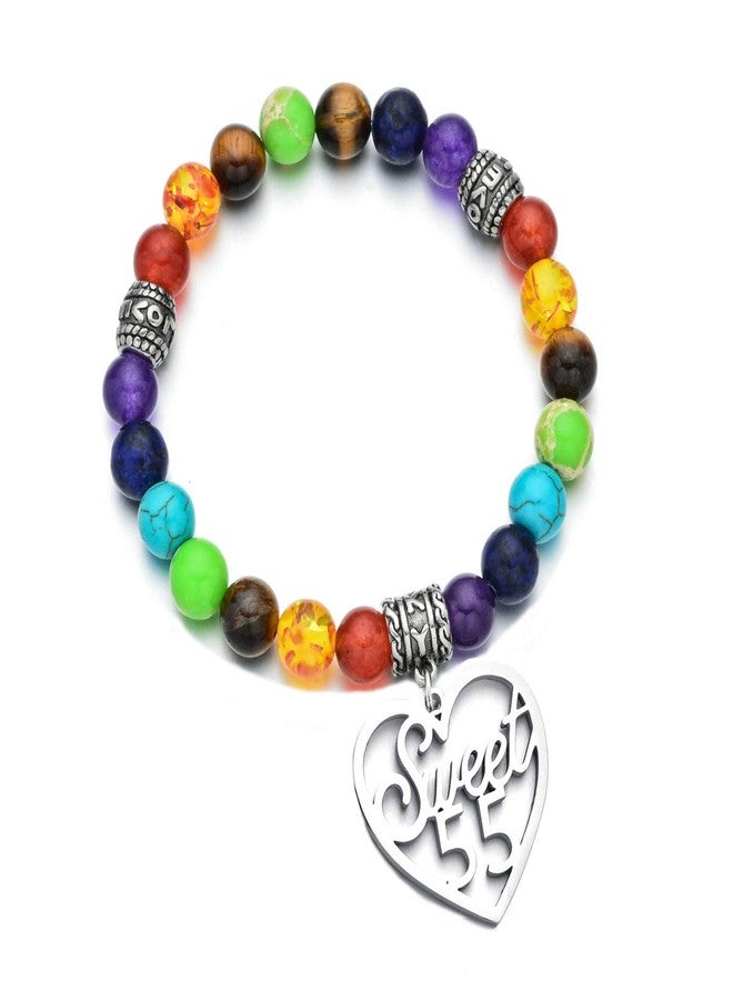 DYJELWD Birthday Bracelet 7 Chakra Beads Stretch Healing Bracelet 10th 12th 13th 16th 18th 21th 30th 40th 50th 60th (55th) - Image 1