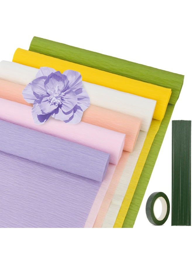 Rainflow 27 PCS Crepe Paper Flower Kit - 6 PCS Colored Crepe Paper Roll Premium Pastel Streamers Crepes Papers Sheets with Floral Tape Iron Wire for Flower Making DIY Crafts Birthday Party Christmas - Image 1