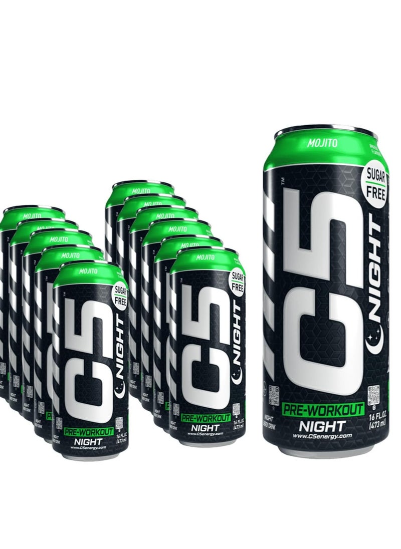 C5 Energy - C5 Energy Drink Pre Workout Zero Caffeine, Sugar Free, Zero Calories with Beta Alanine, L-Arginine 16fl.OZ, 473ml - Pack of 12 (MOJITO NIGHT) - Image 1