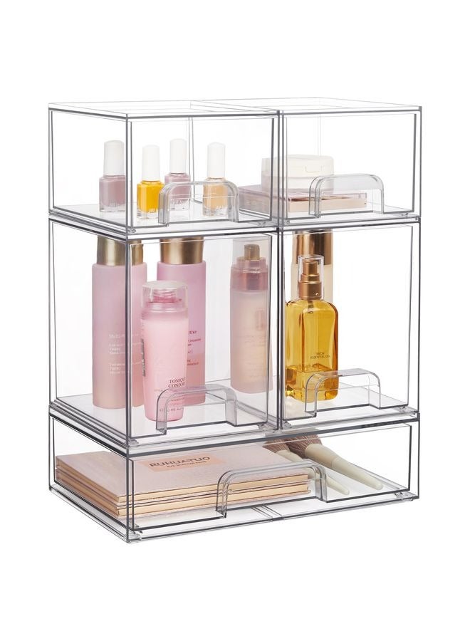 HOMESTAR Stackable Storage Drawers Set of 5, Clear Plastic Organizer Bins for Beauty Supplies,Ideal for Vanity, Bathroom,Cabinet,Pantry Organization - Image 5