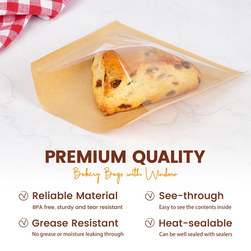 Foranda 100 Pack Cookie Packaging Bags with Seal, 5.7x6.5 Inch Paper Bakery Bags with Window, Heat Sealable & Grease Resistant To Go Bake Sale Sleeves for Treat, Donut, Cake Slice, Scone, Brownie - Image 4