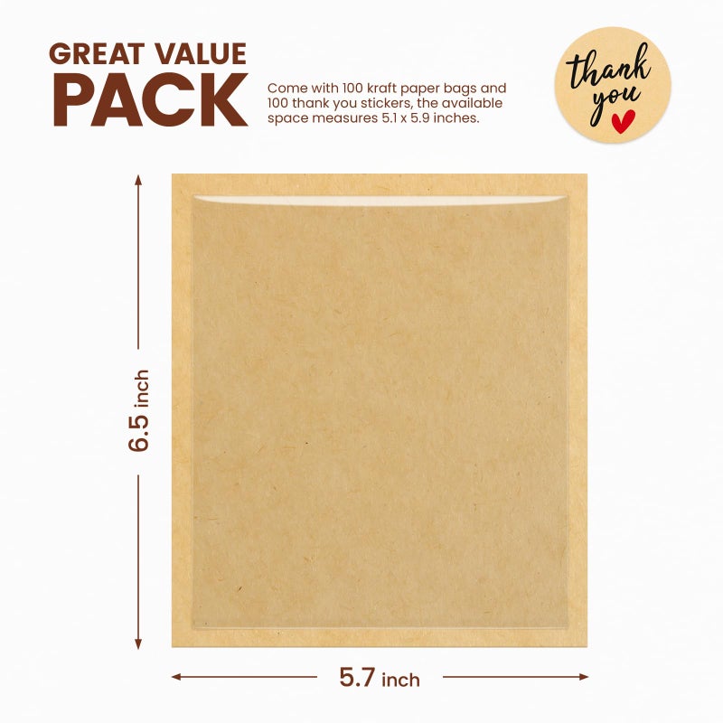Foranda 100 Pack Cookie Packaging Bags with Seal, 5.7x6.5 Inch Paper Bakery Bags with Window, Heat Sealable & Grease Resistant To Go Bake Sale Sleeves for Treat, Donut, Cake Slice, Scone, Brownie - Image 2