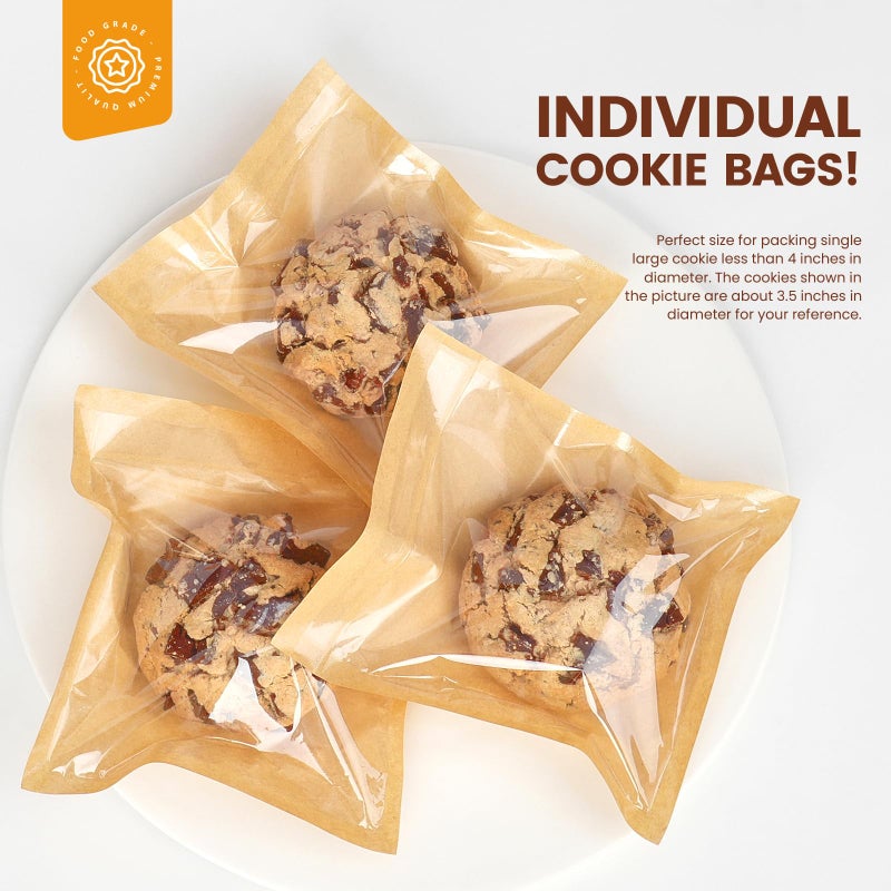 Foranda 100 Pack Cookie Packaging Bags with Seal, 5.7x6.5 Inch Paper Bakery Bags with Window, Heat Sealable & Grease Resistant To Go Bake Sale Sleeves for Treat, Donut, Cake Slice, Scone, Brownie - Image 3