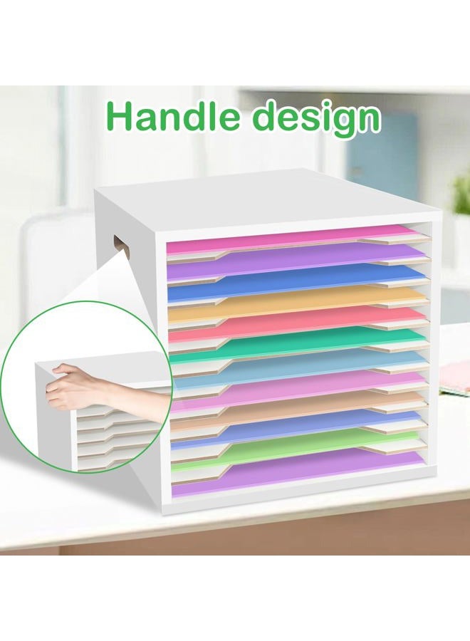 TUSAUW Scrapbook Paper Organizer for size 13 x 13 Inch, 12 Tier White Wooden Sorting Storage Rack, Desktop Scrapbook Paper Organizer for Home Office and School - Image 5