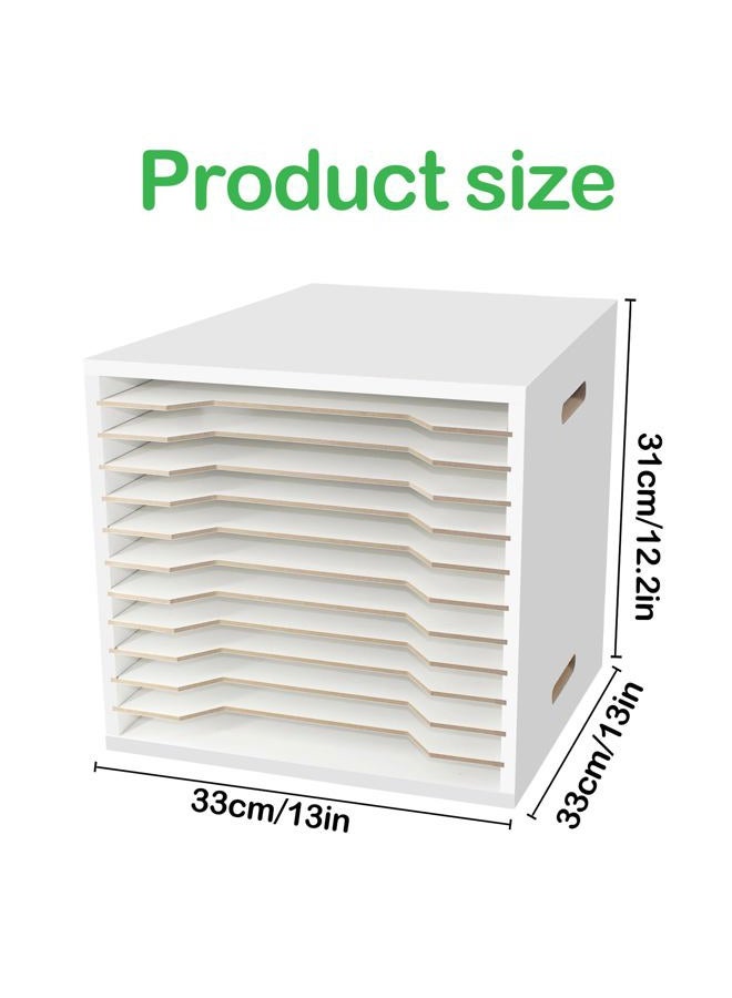 TUSAUW Scrapbook Paper Organizer for size 13 x 13 Inch, 12 Tier White Wooden Sorting Storage Rack, Desktop Scrapbook Paper Organizer for Home Office and School - Image 2