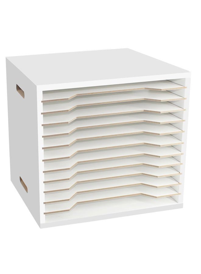 TUSAUW Scrapbook Paper Organizer for size 13 x 13 Inch, 12 Tier White Wooden Sorting Storage Rack, Desktop Scrapbook Paper Organizer for Home Office and School - Image 1