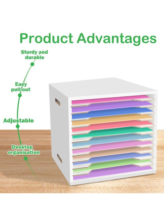 TUSAUW Scrapbook Paper Organizer for size 13 x 13 Inch, 12 Tier White Wooden Sorting Storage Rack, Desktop Scrapbook Paper Organizer for Home Office and School - Image 4