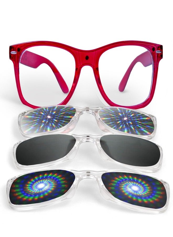 جلو اف اكس نظارات GloFX Snaps: نظارات حفلات حمراء شفافة | تصميمات Extreme Line و Extreme Spiral ونظارات شمسية سوداء ملونة | إكسسوارات حفلات سهلة التركيب للمهرجانات والحفلات - Image 1