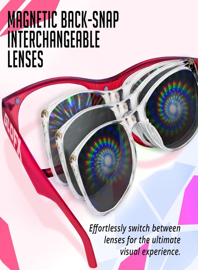 جلو اف اكس نظارات GloFX Snaps: نظارات حفلات حمراء شفافة | تصميمات Extreme Line و Extreme Spiral ونظارات شمسية سوداء ملونة | إكسسوارات حفلات سهلة التركيب للمهرجانات والحفلات - Image 2