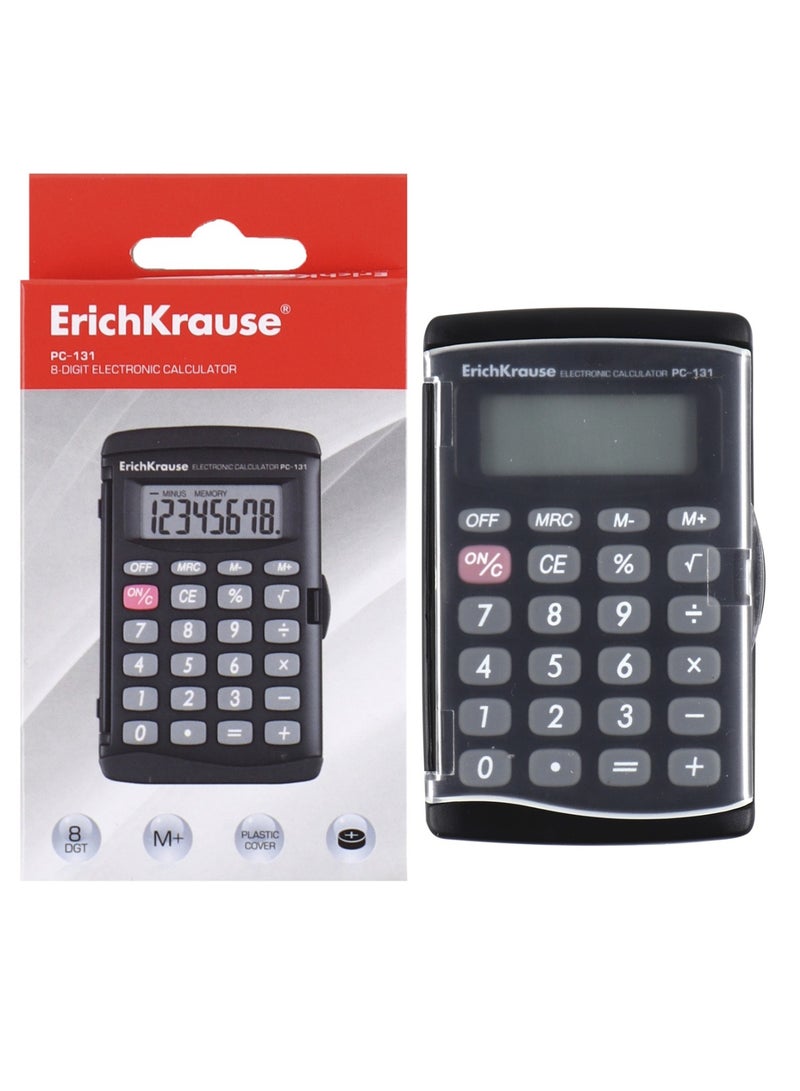 ErichKrause 8-Digit Pocket Size Calculator With Plastic Cover Black Body - Image 1
