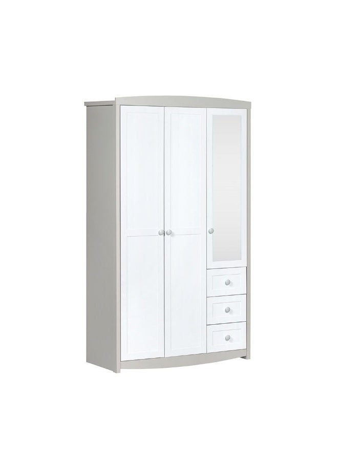DANUBE HOME Hazel 3-Door Wardrobe With 3 Drawers And Mirror Stylish Storage Solution For Bedroom Durable And Spacious Closet Modern Wardrobe With Mirror For Home DÃ©cor - Light Beige And White - Image 4