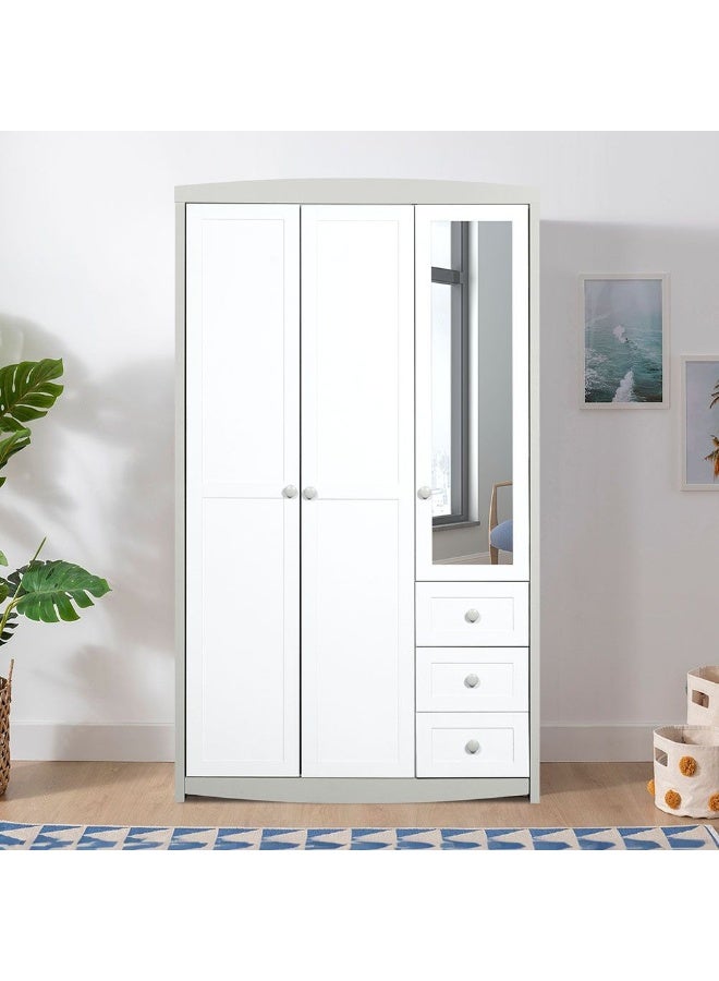 DANUBE HOME Hazel 3-Door Wardrobe With 3 Drawers And Mirror Stylish Storage Solution For Bedroom Durable And Spacious Closet Modern Wardrobe With Mirror For Home DÃ©cor - Light Beige And White - Image 1