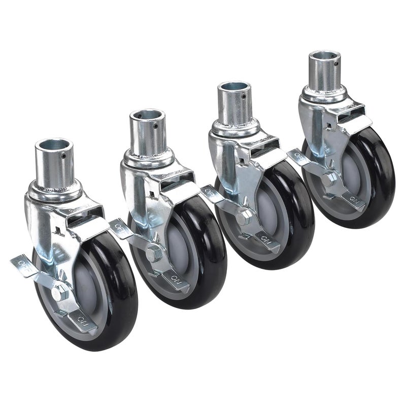 Krowne 28151S 5 Wire Shelf Casters with Locking Wheels for Commercial Kitchen Industrial Warehouse Convenience Store  220 lb Capacity per Caster  SilverBlack MetalPolypropylene NSF Set of 4