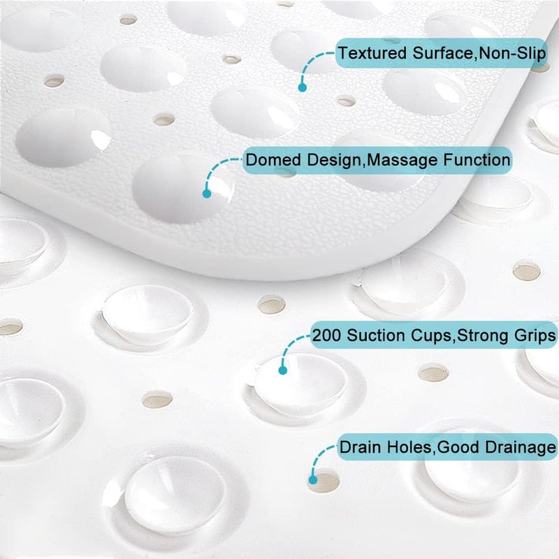 Linoows Bathtub and Shower Mats, Extra Long Non-Slip Bath Mat 39 x 16 Inch, Machine Washable Bath Tub Mat with Suction Cups & Drain Holes for Bathroom, White - Image 3