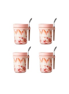 Y&D 4 Piece Glass With Lid And Spoon Sealed Portable Ice Cream Cup  - Image 1