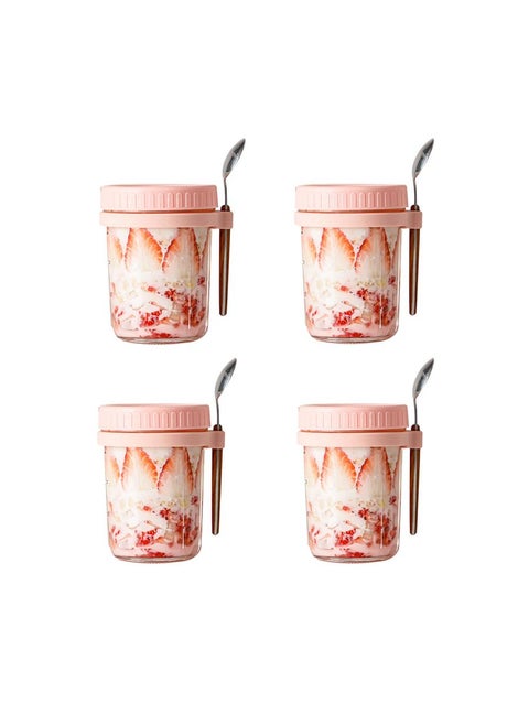 4 Piece Glass With Lid And Spoon Sealed Portable Ice Cream Cup