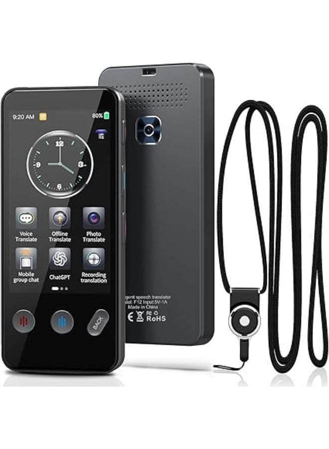ai Language Translator Device,143+ Languages Translator, Two-Way AI Voice Translator, Instant Translator,Supports Voice/Text/Offline/Photo, for Travel, Business,Study,Gift(Black) - Image 1