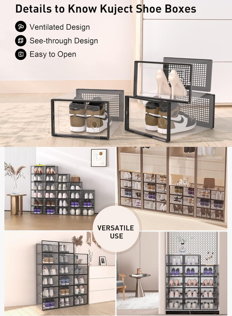 MissTiara Shoe Organizers Storage Boxes for Closet, 12 Pack Clear Plastic Stackable Sneaker Containers Bins with Lids, Under Bed Shoe Storage for Entryway, Fit up to Women's Size 10 (Black, Large)  - Image 5
