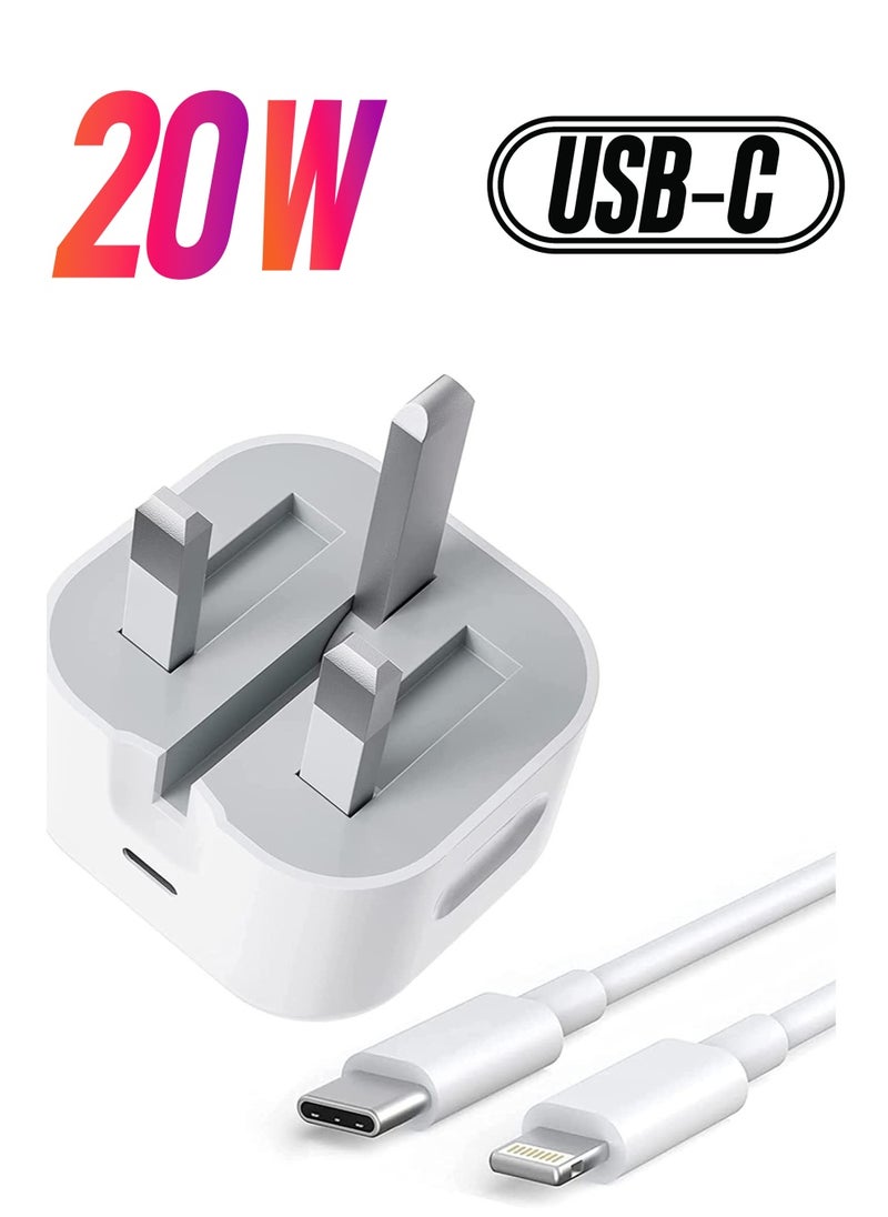 20W PD Type C Power Block Wall Charger Plug Adapter with 1M USB-C to Lightning Cable Compatible with iPhone 14/13/11/X/XS/iPad