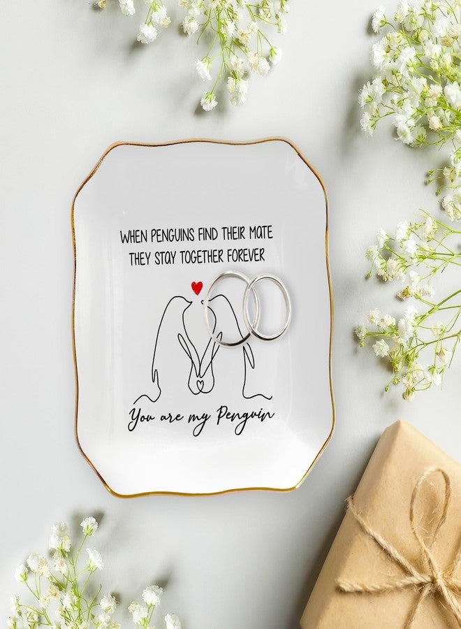 OASSIE Anniversary Wedding Gifts for Women Her Wife - 4"x4" Penguin Ceramic Jewelry Dish Tray - Romantic Birthday Gifts for Girlfriend Wife, Christmas I Love You Gift for Her Girlfriend Couples - Image 4