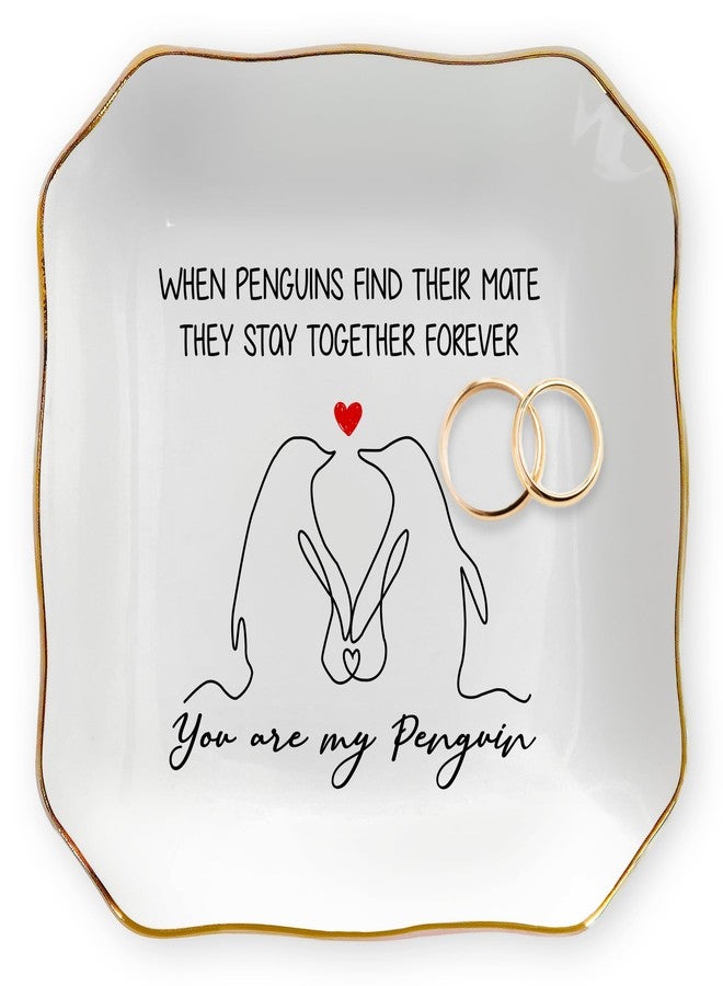 OASSIE Anniversary Wedding Gifts for Women Her Wife - 4"x4" Penguin Ceramic Jewelry Dish Tray - Romantic Birthday Gifts for Girlfriend Wife, Christmas I Love You Gift for Her Girlfriend Couples - Image 1