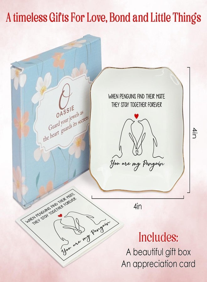 OASSIE Anniversary Wedding Gifts for Women Her Wife - 4"x4" Penguin Ceramic Jewelry Dish Tray - Romantic Birthday Gifts for Girlfriend Wife, Christmas I Love You Gift for Her Girlfriend Couples - Image 2
