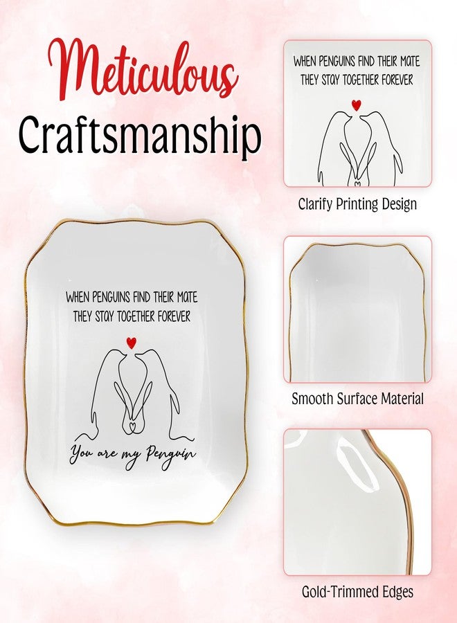 OASSIE Anniversary Wedding Gifts for Women Her Wife - 4"x4" Penguin Ceramic Jewelry Dish Tray - Romantic Birthday Gifts for Girlfriend Wife, Christmas I Love You Gift for Her Girlfriend Couples - Image 3