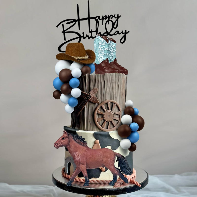 KEEPARTY Cowboy Cake Decorations Cowboy Hat and Boot Cake Toppers Western Cowboy Cowgirl Birthday Baby Shower for Western Theme Party Favors Supplies (Blue) - Image 4