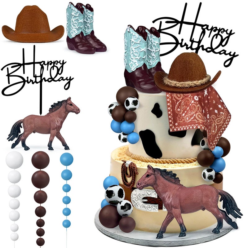 KEEPARTY Cowboy Cake Decorations Cowboy Hat and Boot Cake Toppers Western Cowboy Cowgirl Birthday Baby Shower for Western Theme Party Favors Supplies (Blue) - Image 1