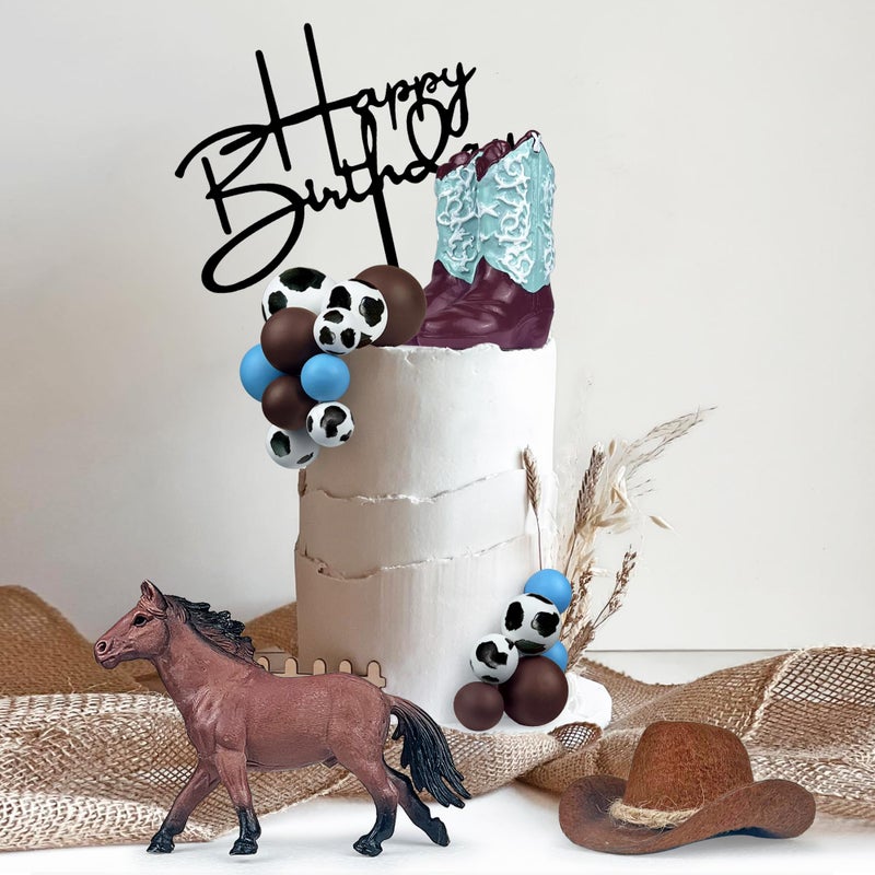KEEPARTY Cowboy Cake Decorations Cowboy Hat and Boot Cake Toppers Western Cowboy Cowgirl Birthday Baby Shower for Western Theme Party Favors Supplies (Blue) - Image 3