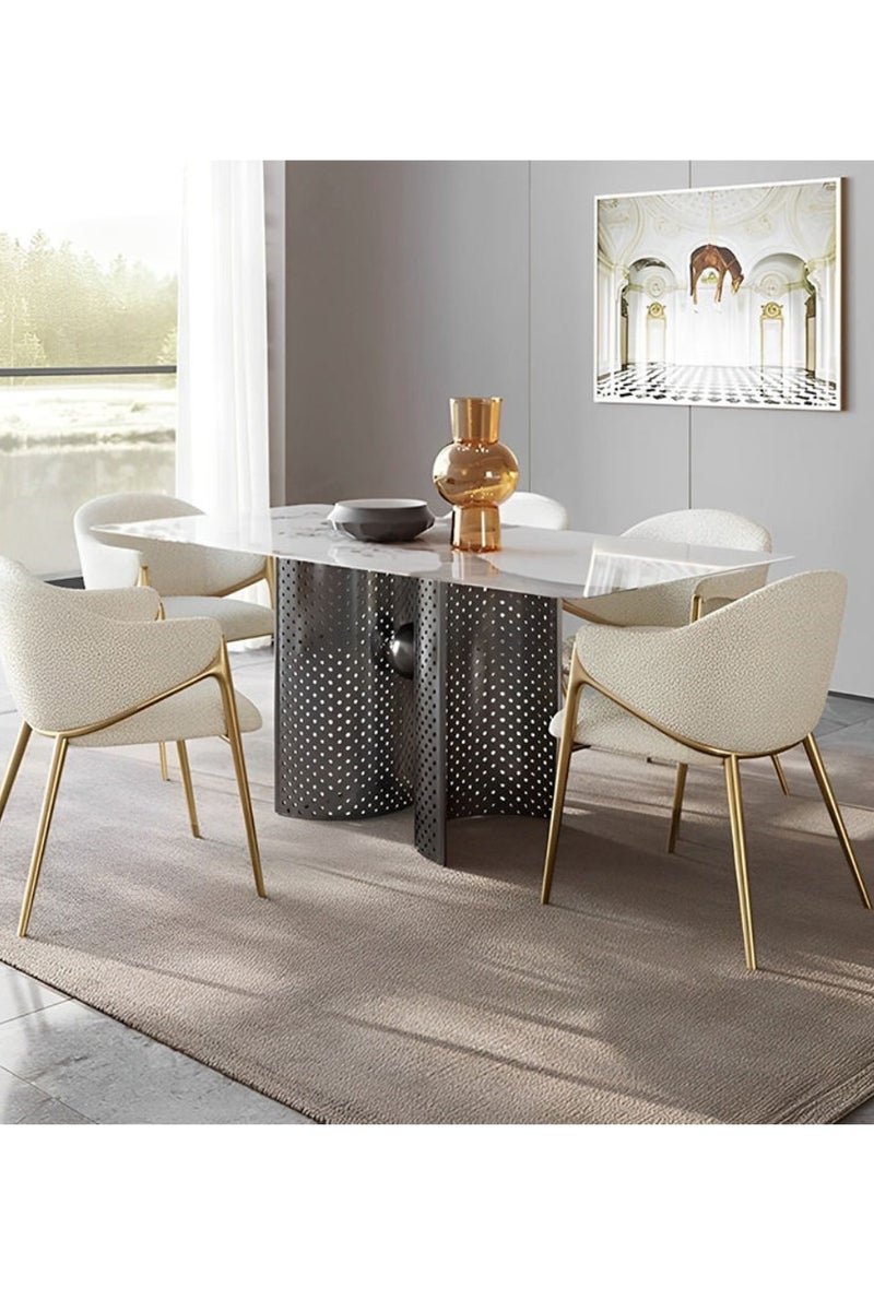 رافين طقم من 2 كراسي دائرية أنيقة ببطانة مخملية حديثة وهيكل من الفولاذ الكربوني – كراسي ديكور أنيقة لغرفة المعيشة أو غرفة النوم أو منضدة الزينة أو المدخل – قاعدة معدنية مطلية لزيادة المتانة – ‎74×64×59 سم‎ - Image 4