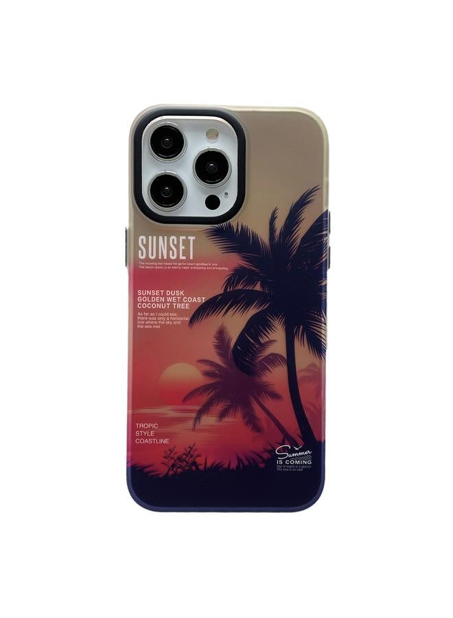 اس-توب جراب لهاتف iPhone 14 Pro Max من SUNSET Coconut Tree مغلف بالليزر على الوجهين - Image 1