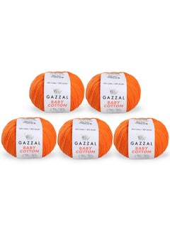 Gazzal 5 Skein (Pack) Total 8.8 Oz. Gazzal Baby Cotton Each 1.76 Oz (50G) / 150 Yrds (165M) Soft Fine Baby Yarn 60% Cotton (Orange 3419)  - Image 1