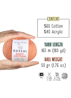Gazzal 5 Skein (Pack) Total 8.8 Oz. Gazzal Baby Cotton Each 1.76 Oz (50G) / 150 Yrds (165M) Soft Fine Baby Yarn 60% Cotton (Orange 3419)  - Image 3