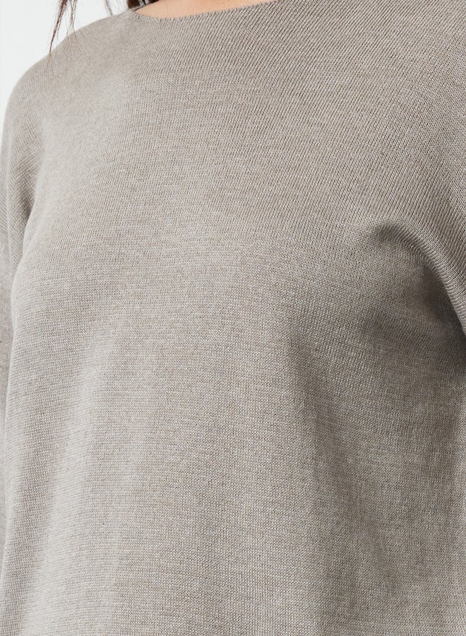 trendyol Grey Cotton Boat Neck Transparent Look Slim Fitted/Full Body Knitwear Sweater - Image 4