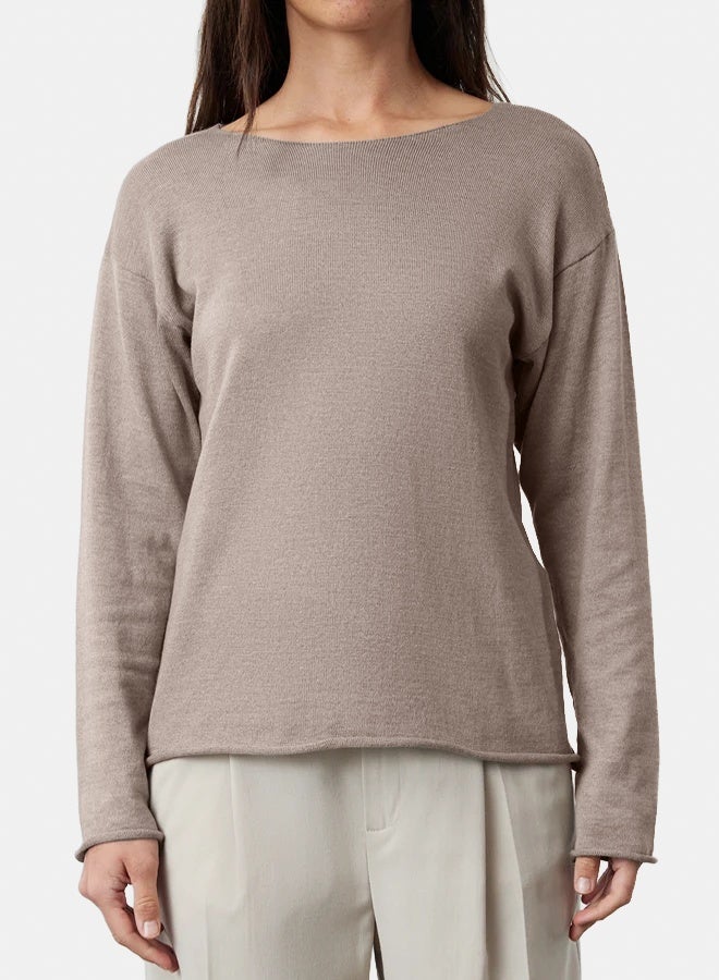 trendyol Grey Cotton Boat Neck Transparent Look Slim Fitted/Full Body Knitwear Sweater - Image 1