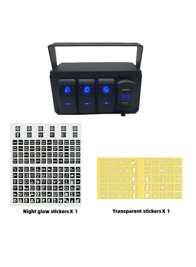 EAYBOMC Marine Boat Panel 3 Gang Rocker Switch Box 12V ON Off Switch Quick Charge 3.0 Dual USB Charger Voltmeter Waterproof Aluminum Rocker Switch Panel Night Glow Stickers for Boats RVs Trucks Cars - Image 5