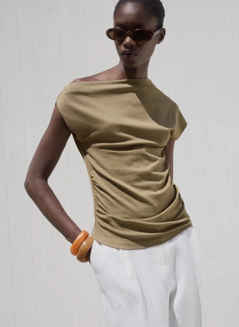 MANGO Cotton top with asymmetrical neckline