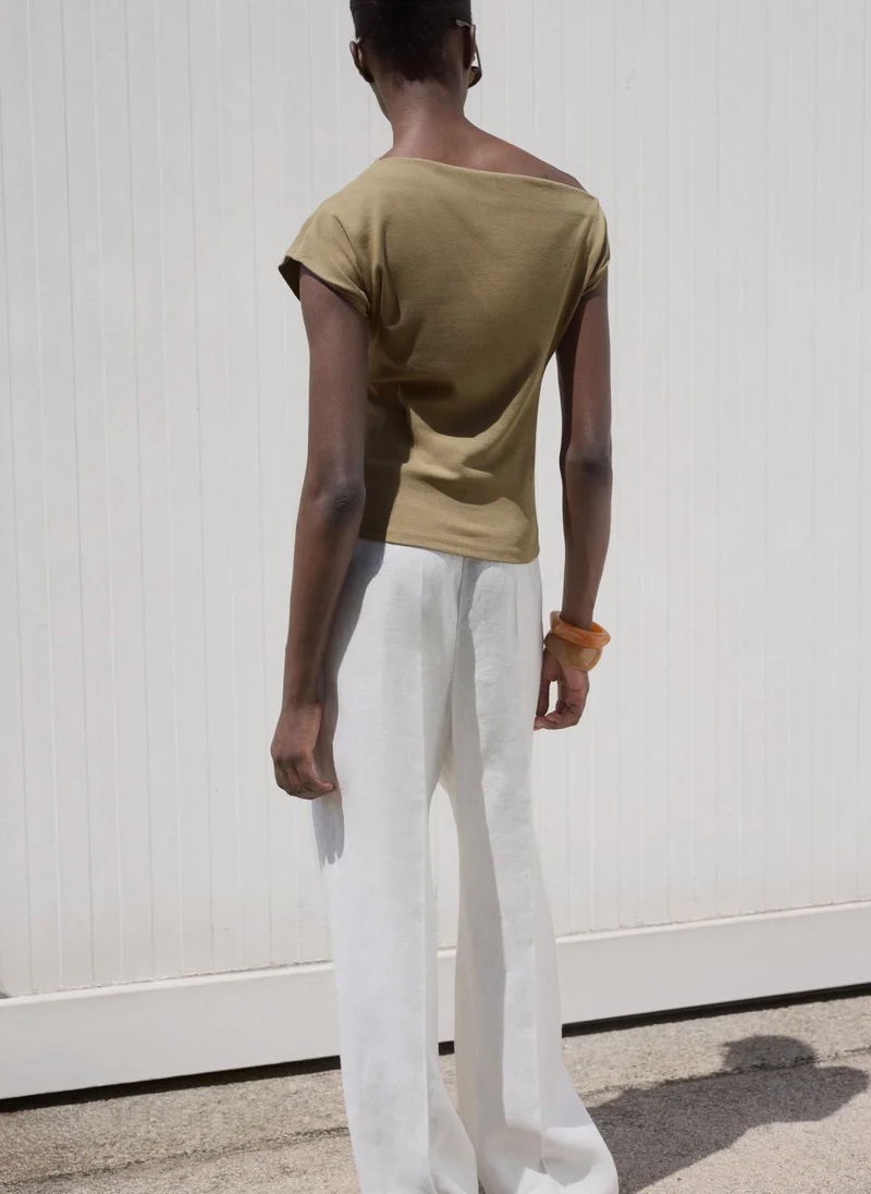 MANGO Cotton top with asymmetrical neckline