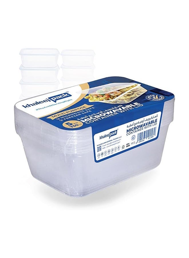 Khaleej Pack 750 ml ,5 Pcs Microwave Container rect. Disposable food storage container with lids - Image 1