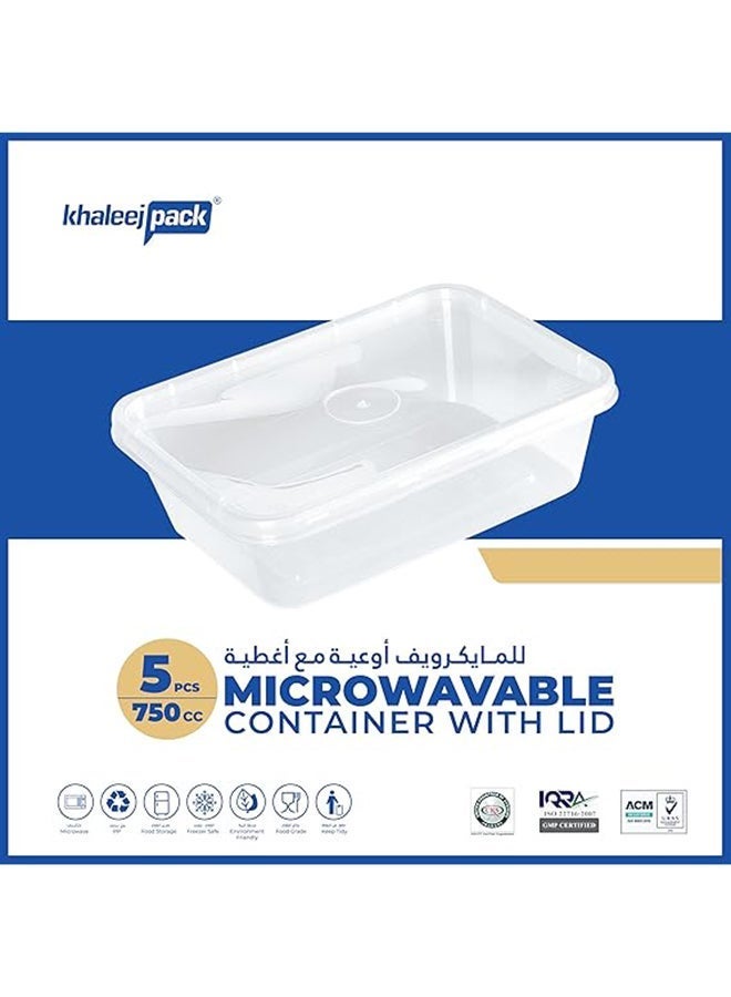 Khaleej Pack 750 ml ,5 Pcs Microwave Container rect. Disposable food storage container with lids - Image 3