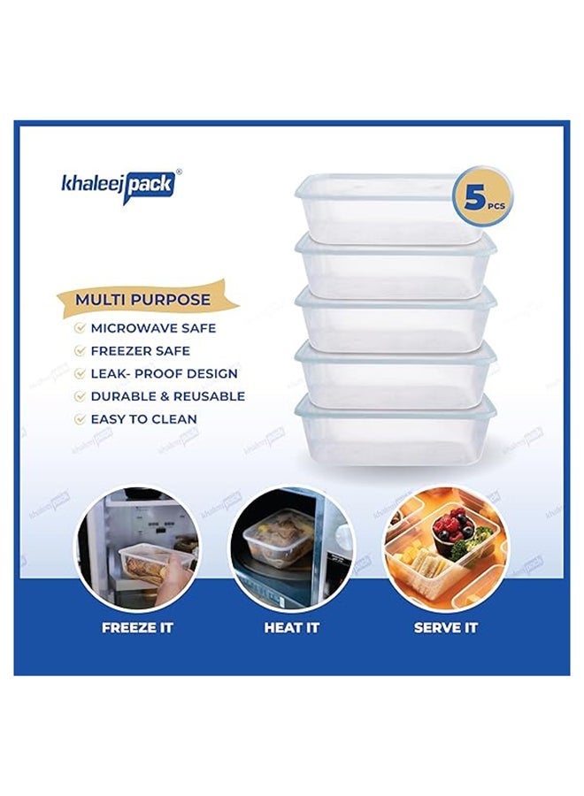 Khaleej Pack 750 ml ,5 Pcs Microwave Container rect. Disposable food storage container with lids - Image 2