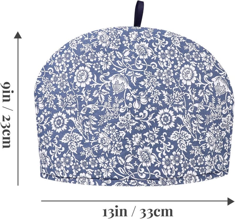 Luxshiny Cotton Tea Cosy, Teapot Cozy Cover Teapot Cover Warmer Flower Pattern Tea Pot Cozy for Kitchen Home Restaurant (Dark Blue) - Image 2