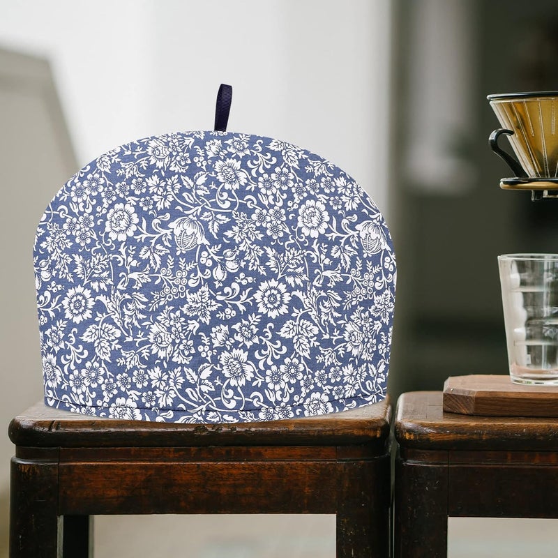 Luxshiny Cotton Tea Cosy, Teapot Cozy Cover Teapot Cover Warmer Flower Pattern Tea Pot Cozy for Kitchen Home Restaurant (Dark Blue) - Image 3