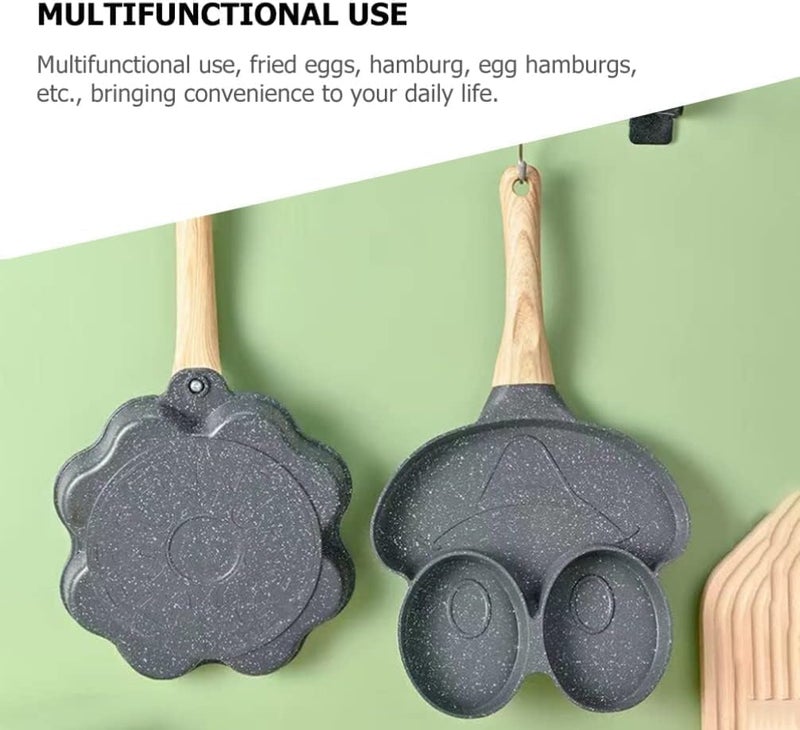 VIPREKHO 4 Hole Fry Pan | Heart Shape Egg Frying Pan with Wooden Handle Non Stick Omelet Pan Breakfast Maker Cookware Frying Pan Fried Egg Pan Skillet for Breakfast | Pack of 1 - Image 5