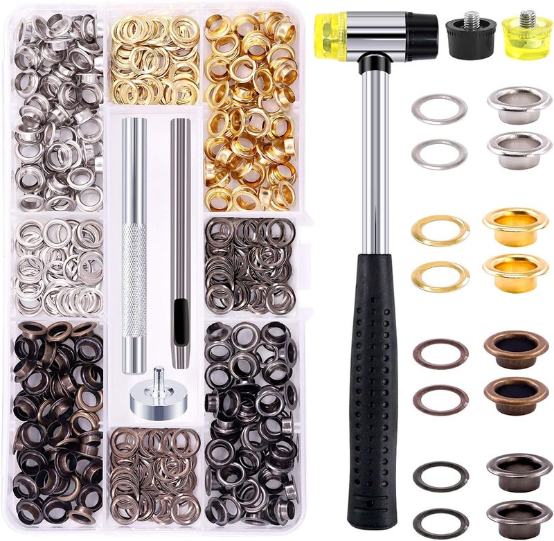 Rustark 240 Sets 1/4 Inch Colored Grommet Assortment Kit with 4 Pcs Setting Install Tool, 6mm Metal Eyelets in Storage Box for DIY Projects - Image 1