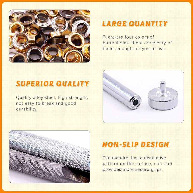 Rustark 240 Sets 1/4 Inch Colored Grommet Assortment Kit with 4 Pcs Setting Install Tool, 6mm Metal Eyelets in Storage Box for DIY Projects - Image 3