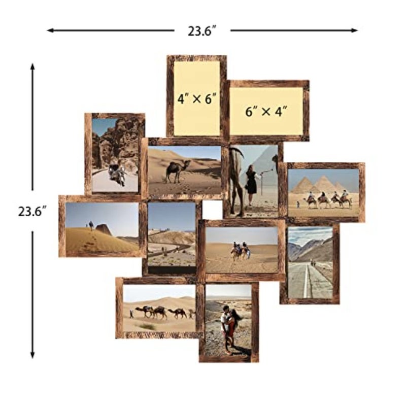 12 إطار صورة مجمعة مفتوحًا لديكور الحائط، إطارات صور مجمعة مقاس 4 × 6 مع خطافات معدنية، مجموعة إطار صورة لتزيين المنزل وهدايا عيد الميلاد، التجميع مطلوب، ذهبي - Image 3
