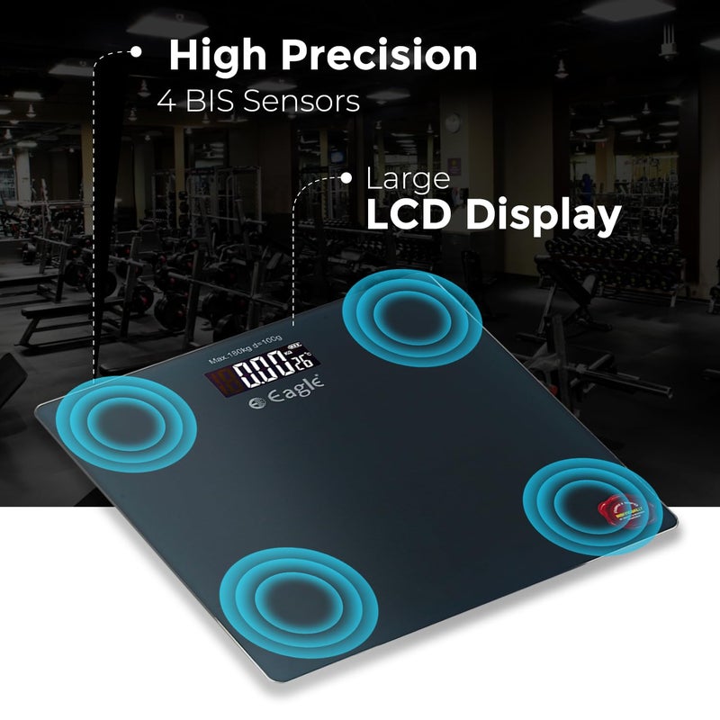 Eagle ميزان وزن الجسم الرقمي | سعة 180 كجم | آلة وزن مزودة بـ 4 حساسات جي عالية الدقة | ميزان وزن شخصي للاستخدام المنزلي، في الصالة الرياضية | شاشة LCD | ضمان لمدة سنتين - EEP-1007A رمادي - Image 5